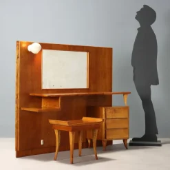 Pamono Vintage Dressing Table in Oak Veneer and Glass, 1960s
