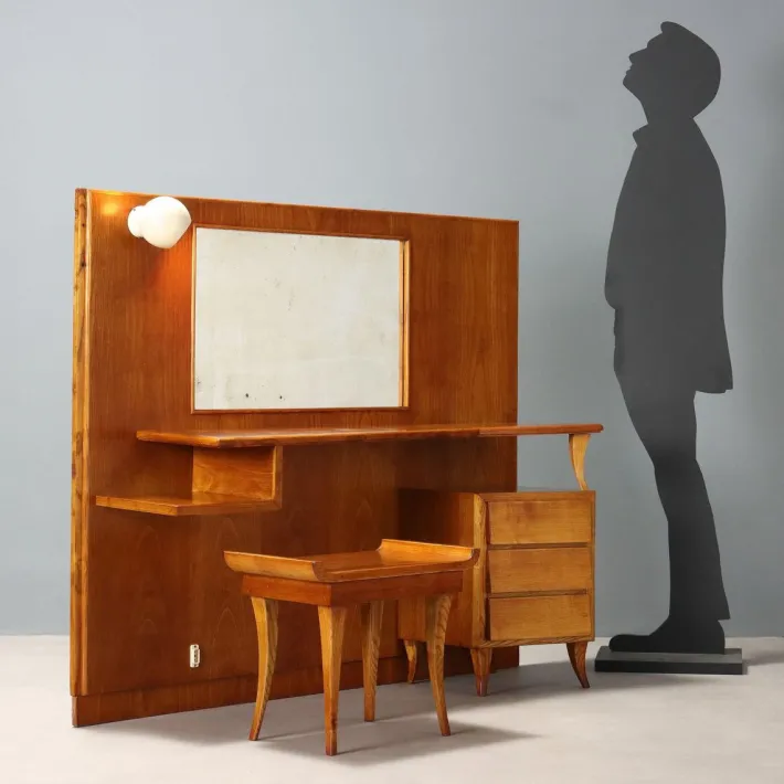 Pamono Vintage Dressing Table in Oak Veneer and Glass, 1960s