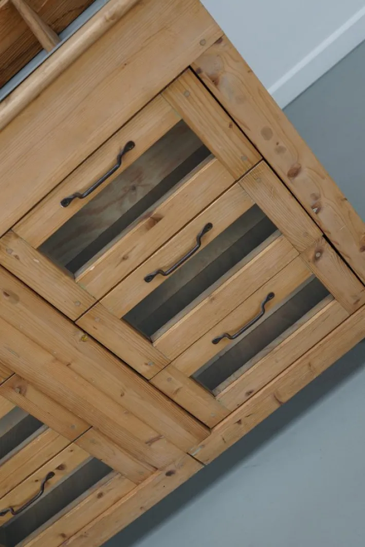 Pamono Vintage Dutch Pine Haberdashery Shop Cabinet with Glass Fronts Clearance