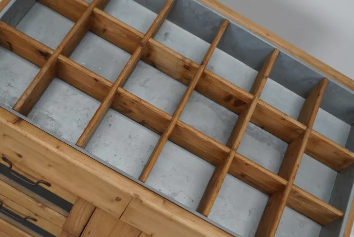 Pamono Vintage Dutch Pine Haberdashery Shop Cabinet with Glass Fronts Clearance