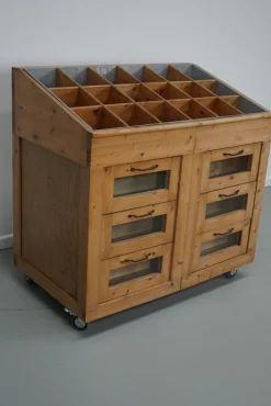 Pamono Vintage Dutch Pine Haberdashery Shop Cabinet with Glass Fronts Clearance