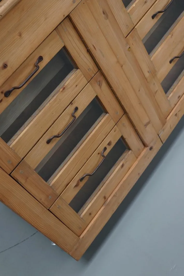 Pamono Vintage Dutch Pine Haberdashery Shop Cabinet with Glass Fronts Clearance