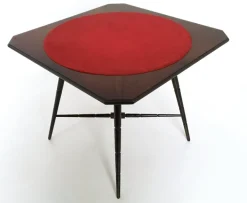 Pamono Vintage Ebonized Beech Game Table with Red Fabric from Chiavari, 1950s Sale