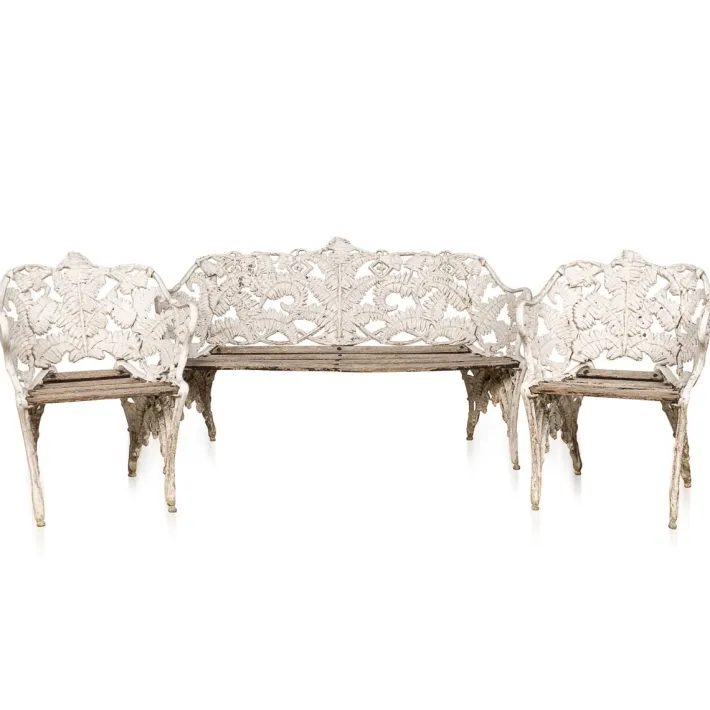 Pamono Vintage English Cast Aluminium and Teak Garden Suite, 1960, Set of 3 Clearance