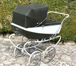 Pamono Vintage English Freeway Coachbuilt Baby Pram in Dark Green & White, 1960s Discount