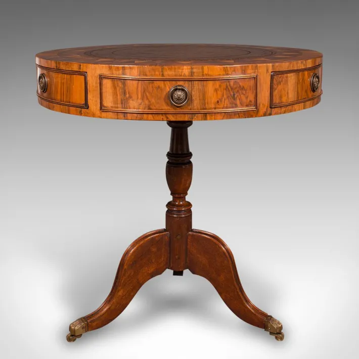 Pamono Vintage English Walnut and Leather Rotary Centre Table, 1970 Sale