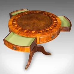 Pamono Vintage English Walnut and Leather Rotary Centre Table, 1970 Sale