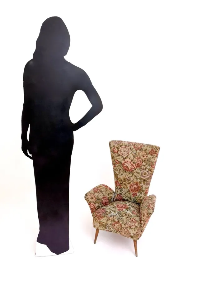 Pamono Vintage Floral Fabric Children's Armchair with Wooden Legs, Italy, 1950s