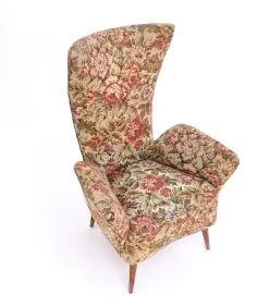 Pamono Vintage Floral Fabric Children's Armchair with Wooden Legs, Italy, 1950s