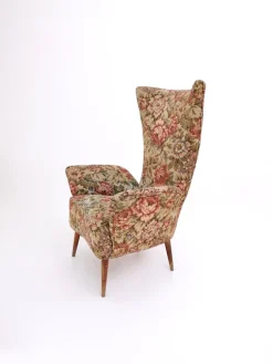 Pamono Vintage Floral Fabric Children's Armchair with Wooden Legs, Italy, 1950s