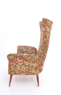 Pamono Vintage Floral Fabric Children's Armchair with Wooden Legs, Italy, 1950s