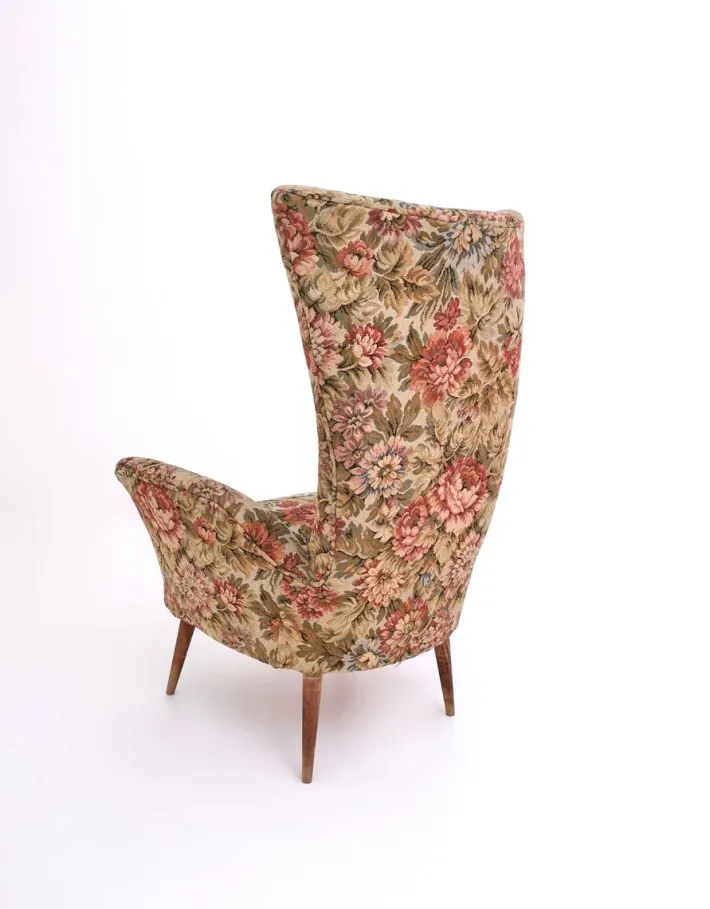 Pamono Vintage Floral Fabric Children's Armchair with Wooden Legs, Italy, 1950s