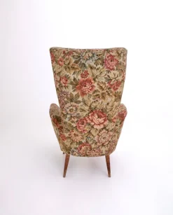Pamono Vintage Floral Fabric Children's Armchair with Wooden Legs, Italy, 1950s