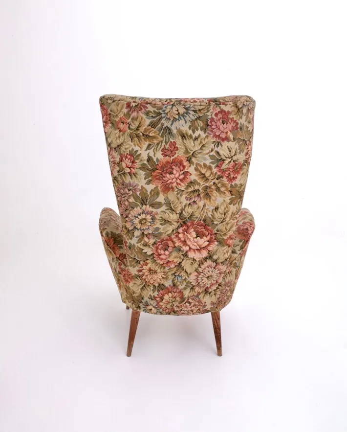 Pamono Vintage Floral Fabric Children's Armchair with Wooden Legs, Italy, 1950s
