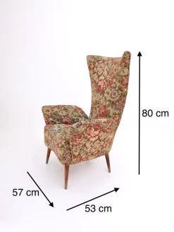 Pamono Vintage Floral Fabric Children's Armchair with Wooden Legs, Italy, 1950s