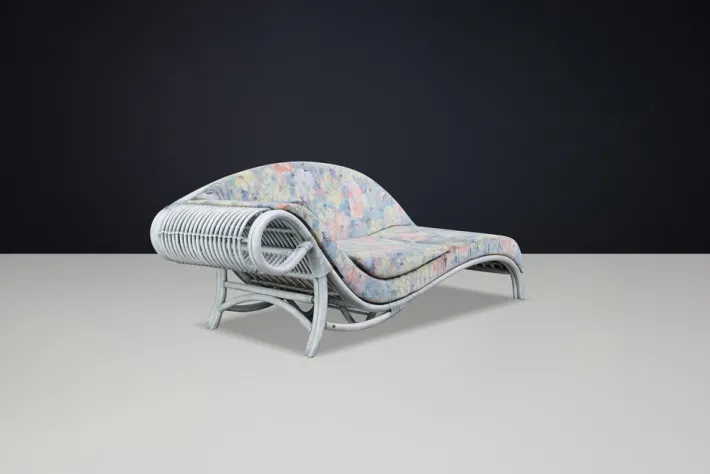 Pamono Vintage Floral Rattan Daybed by Flechtatelier Schütz, 1980s Hot