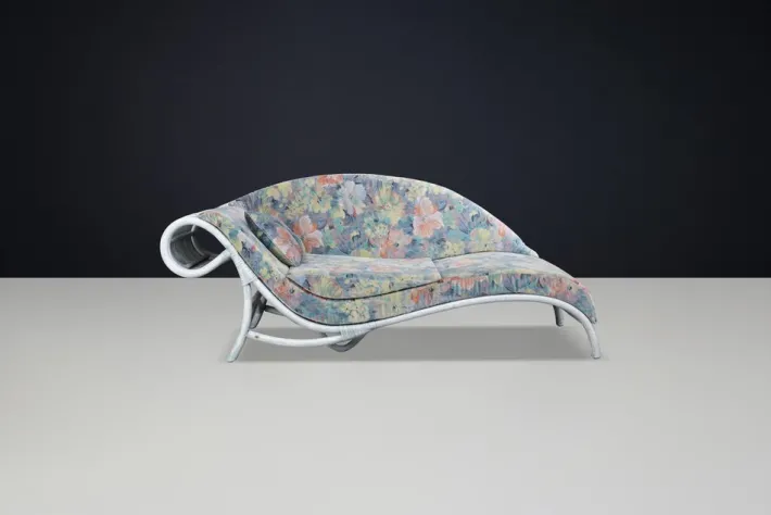 Pamono Vintage Floral Rattan Daybed by Flechtatelier Schütz, 1980s Hot