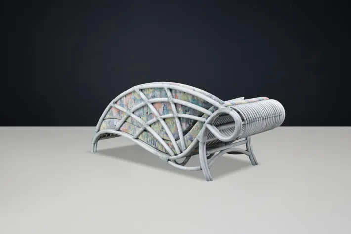 Pamono Vintage Floral Rattan Daybed by Flechtatelier Schütz, 1980s Hot