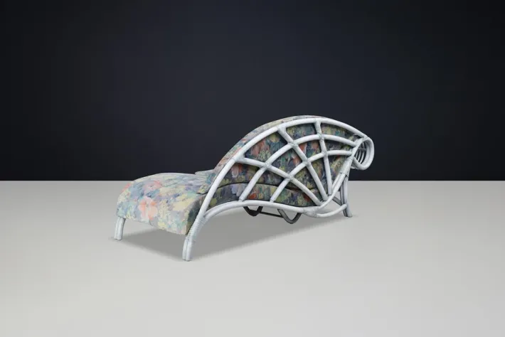 Pamono Vintage Floral Rattan Daybed by Flechtatelier Schütz, 1980s Hot