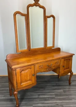 Pamono Vintage French Dressing Table with Mirror in Oak Sale