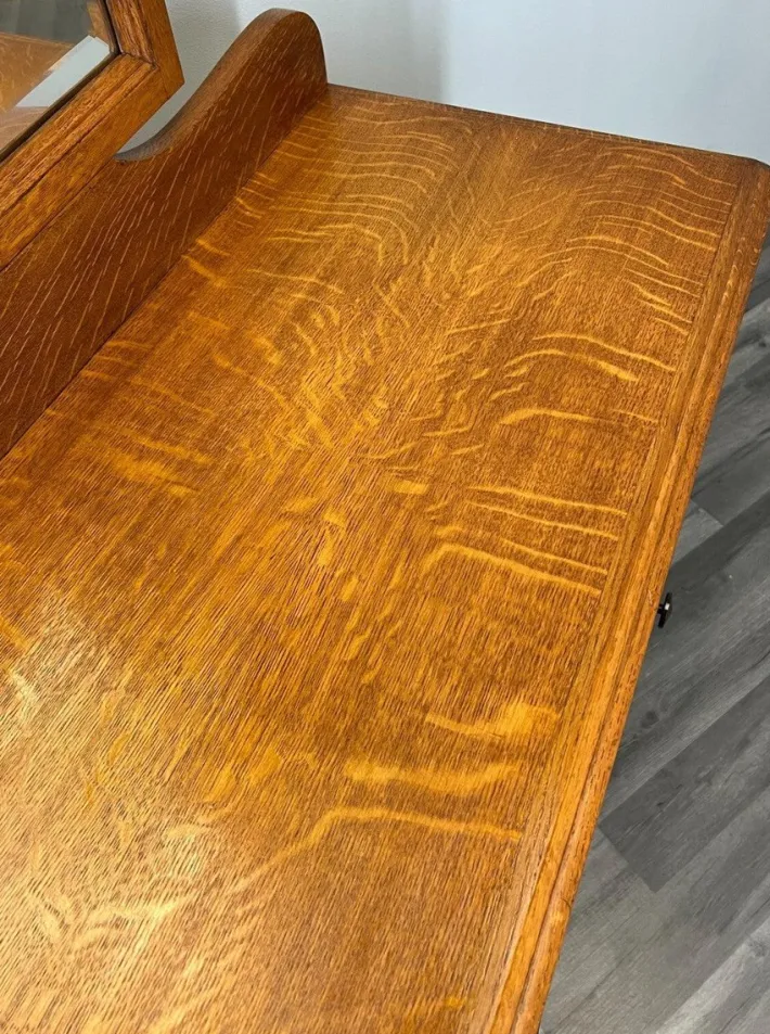 Pamono Vintage French Dressing Table with Mirror in Oak Sale