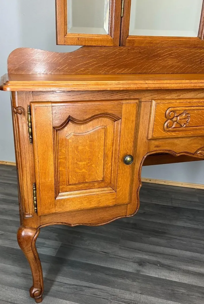 Pamono Vintage French Dressing Table with Mirror in Oak Sale