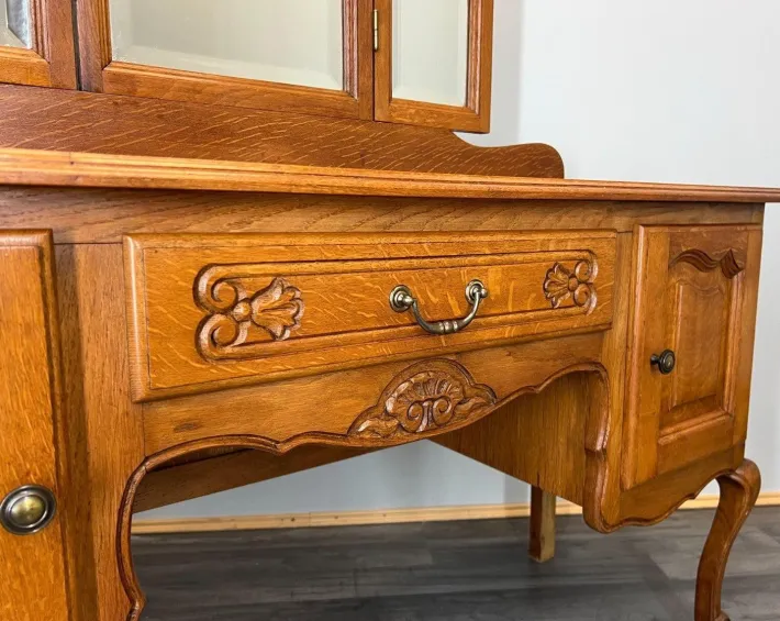 Pamono Vintage French Dressing Table with Mirror in Oak Sale