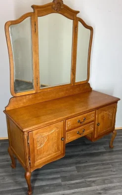 Pamono Vintage French Dressing Table with Mirror in Oak Best