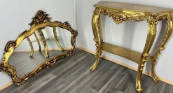Pamono Vintage French Gilt Console Table and Mirror, Set of 2 Best