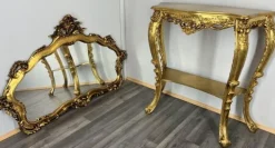 Pamono Vintage French Gilt Console Table and Mirror, Set of 2 Best