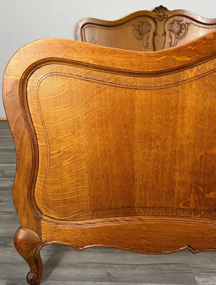 Pamono Vintage French Louis XVI Style Oak Double Carved Bed Frame Sale