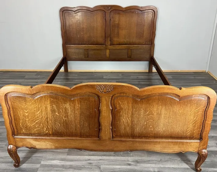 Pamono Vintage French Louis XVI Style Double Carved Bed in Oak Sale