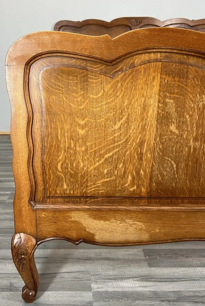 Pamono Vintage French Louis XVI Style Double Carved Bed in Oak Sale