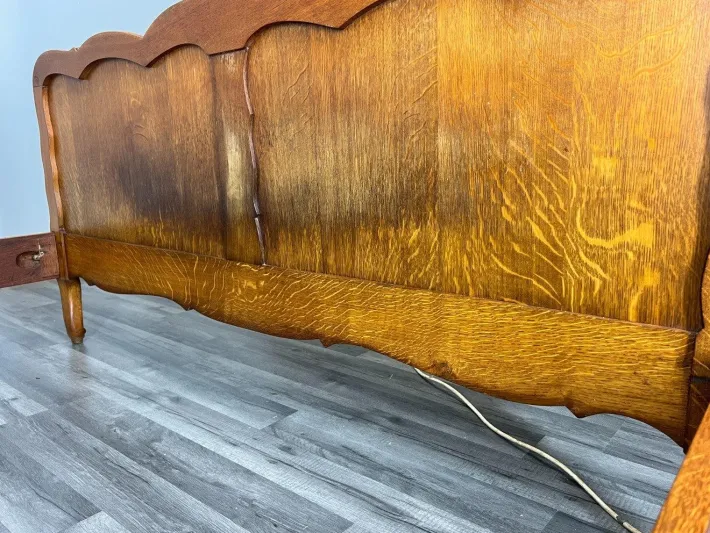 Pamono Vintage French Louis XVI Style Double Carved Bed in Oak Sale