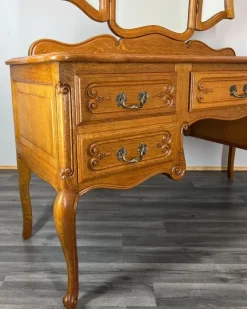 Pamono Vintage French Oak Dressing Table with Mirror Sale