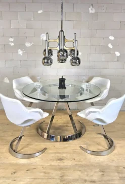 Pamono Vintage French Space Age Dining Table and Chairs by Boris Tabacoff, 1970s, Set of 5 Best