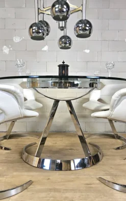 Pamono Vintage French Space Age Dining Table and Chairs by Boris Tabacoff, 1970s, Set of 5 Best