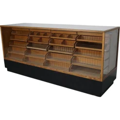 Pamono Vintage German Oak Glass Shop Counter Haberdashery Cabinet, 1950