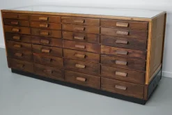 Pamono Vintage German Oak Glass Shop Counter Haberdashery Cabinet, 1950