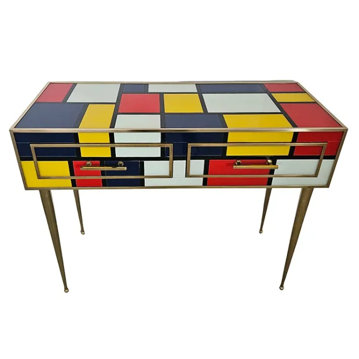 Pamono Vintage Glass Console with Two Drawers, 1980s Discount