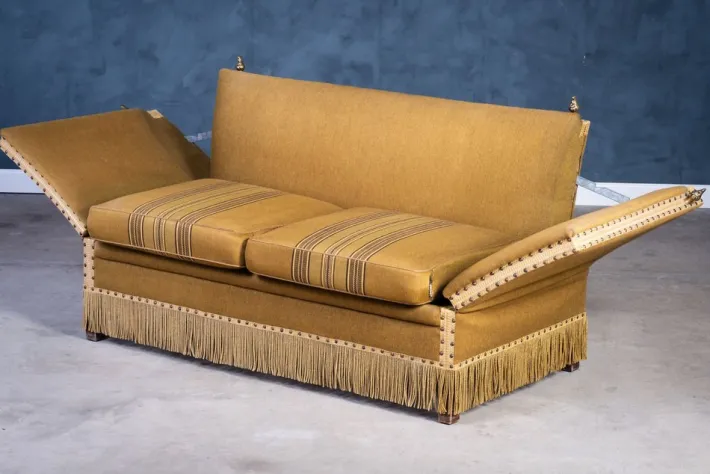 Pamono Vintage Green and Yellow Velvet Knole Sofa, 1950s Sale