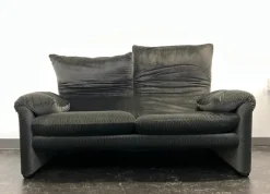 Pamono Vintage Grey Velvet Maralunga Sofa with Armchair by Vico Magistretti for Cassina, 1970s, Set of 2 Outlet