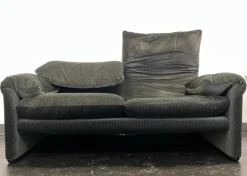 Pamono Vintage Grey Velvet Maralunga Sofa with Armchair by Vico Magistretti for Cassina, 1970s, Set of 2 Outlet