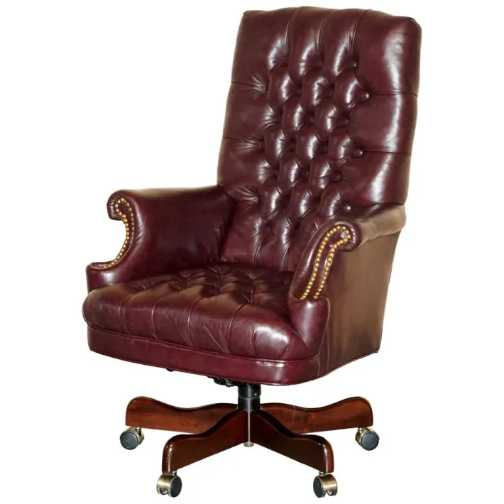 Pamono Vintage Heritage High Back Chesterfield Leather Office Captains Swivel Chair