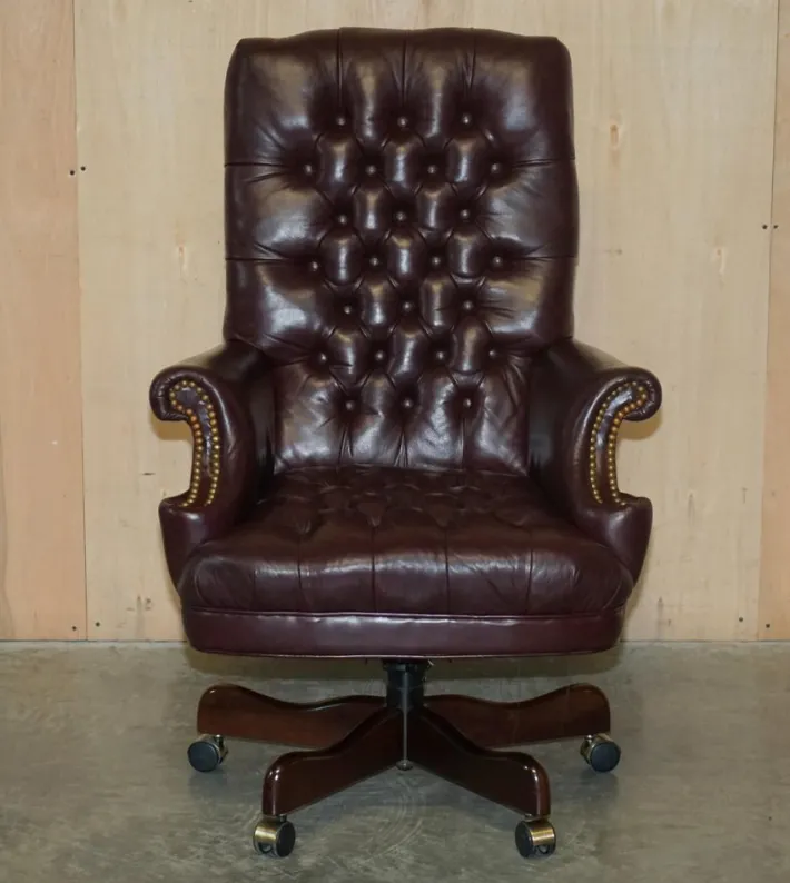 Pamono Vintage Heritage High Back Chesterfield Leather Office Captains Swivel Chair