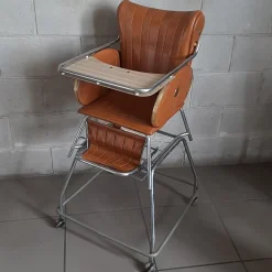 Pamono Vintage High Chair with Wheels in Chrome Metal and Faux Leather in Brown, 1960 Discount
