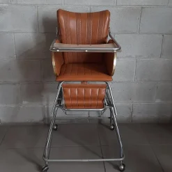 Pamono Vintage High Chair with Wheels in Chrome Metal and Faux Leather in Brown, 1960 Discount