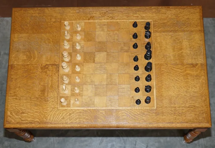 Pamono Vintage Honey Oak Chess Board Coffee Table With Chess Set Best