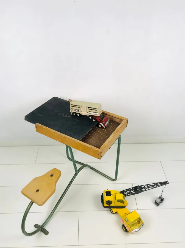Pamono Vintage Industrial Metal and Wood Children's Desk Discount