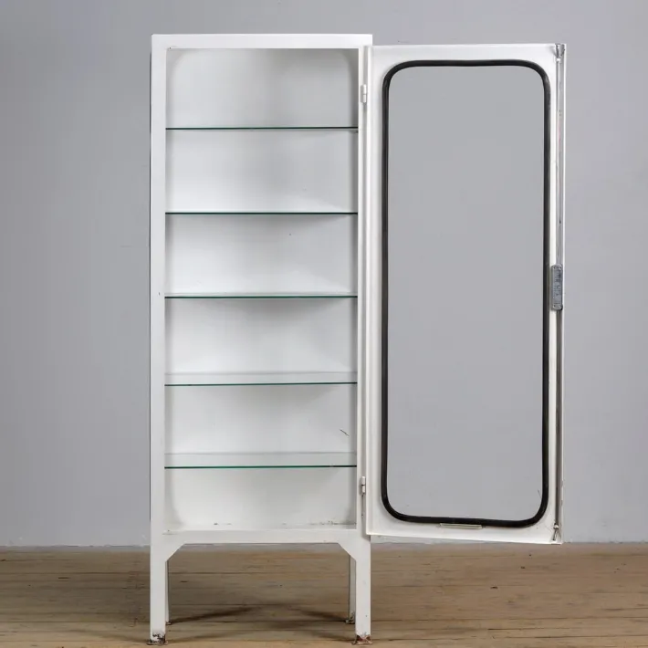 Pamono Vintage Iron and Glass Medical Cabinet, 1970s Hot